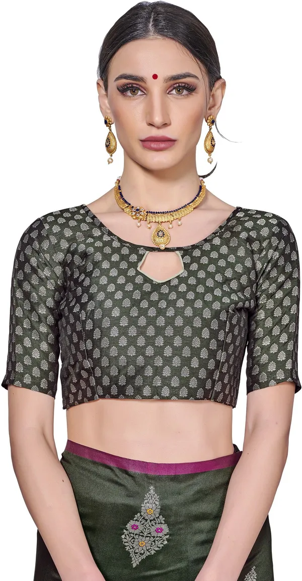 Dark_Green_Georgette_Woven_Jacquard_Saree_For_Women_|_With_Blouse_Piece
