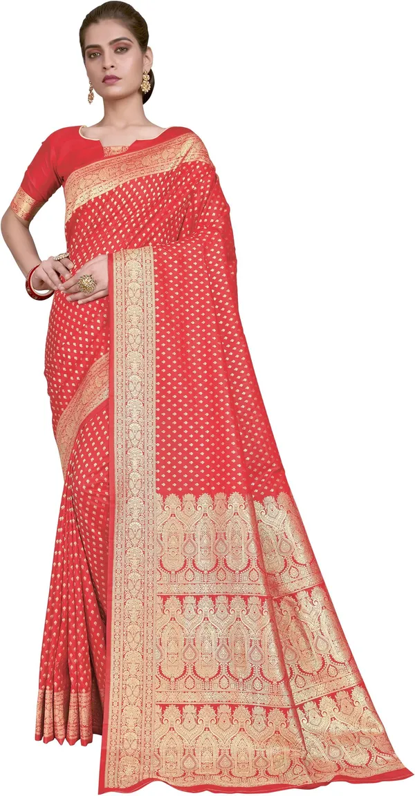 Red_Georgette_Woven_Banarasi_Jacquard_Saree_For_Women_|_With_Blouse_Piece