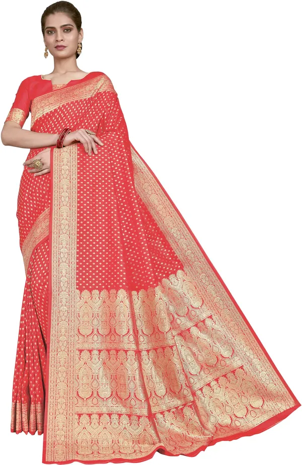 Red_Georgette_Woven_Banarasi_Jacquard_Saree_For_Women_|_With_Blouse_Piece