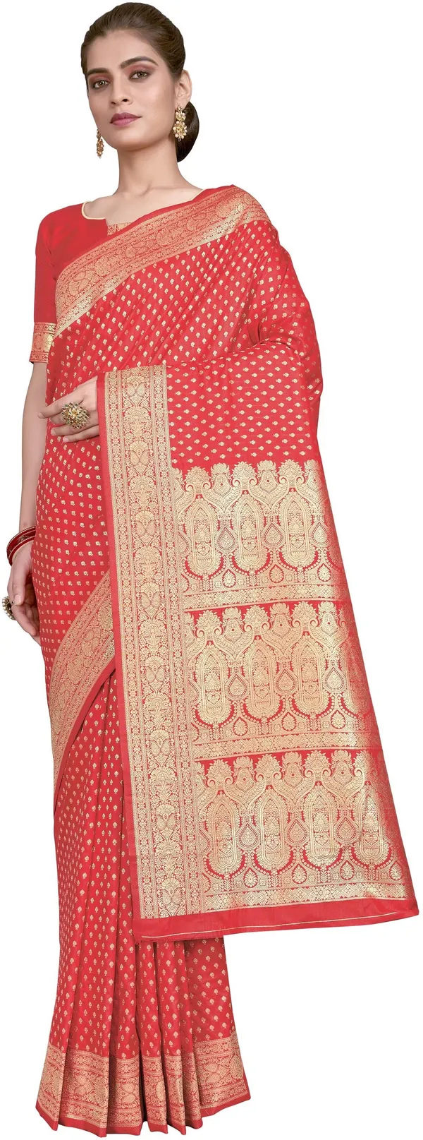 Red_Georgette_Woven_Banarasi_Jacquard_Saree_For_Women_|_With_Blouse_Piece