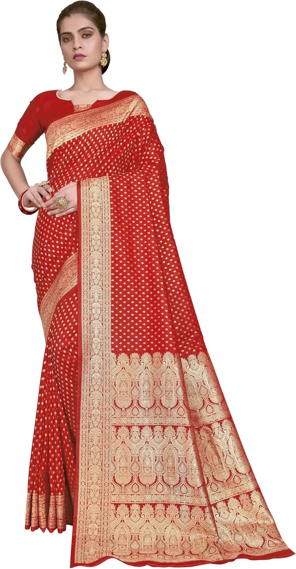 Red_Georgette_Woven_Banarasi_Jacquard_Saree_For_Women_|_With_Blouse_Piece