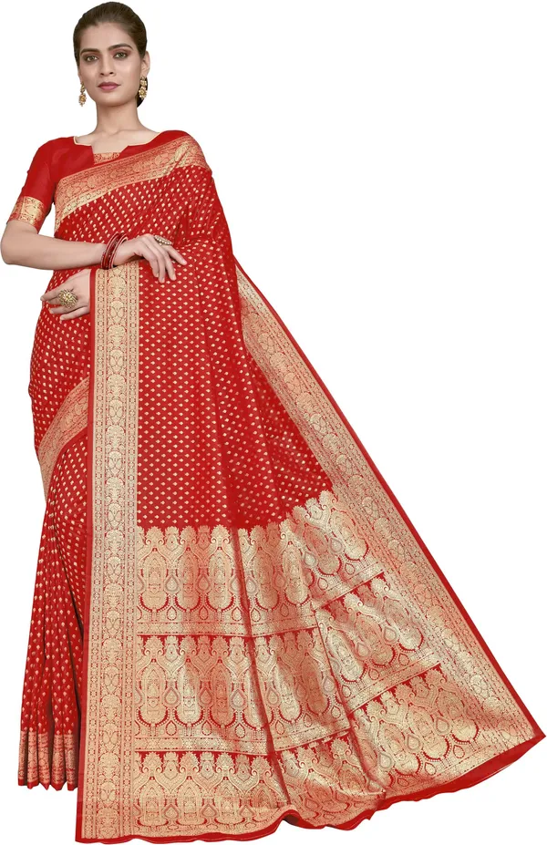 Red_Georgette_Woven_Banarasi_Jacquard_Saree_For_Women_|_With_Blouse_Piece