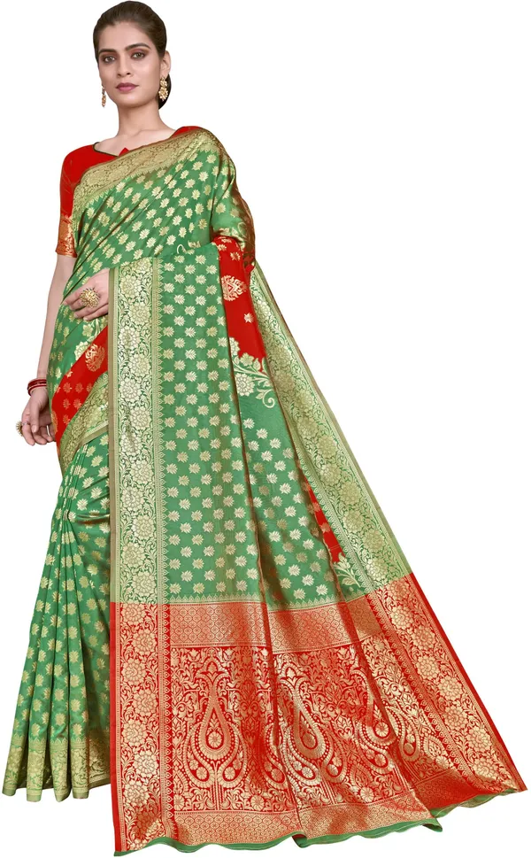 Red_Banarasi_Silk_Blend_Jacquard_Woven_Saree_For_Women_|_With_Blouse_Piece