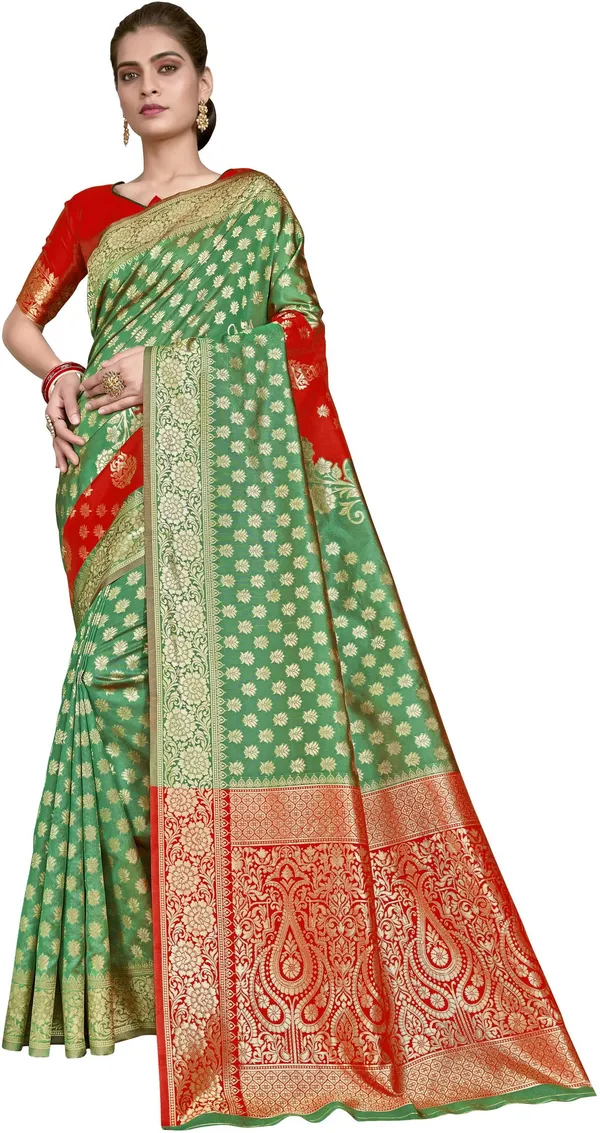 Red_Banarasi_Silk_Blend_Jacquard_Woven_Saree_For_Women_|_With_Blouse_Piece