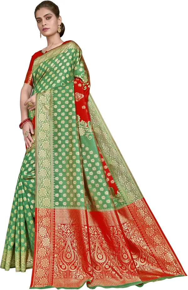 Red_Banarasi_Silk_Blend_Jacquard_Woven_Saree_For_Women_|_With_Blouse_Piece