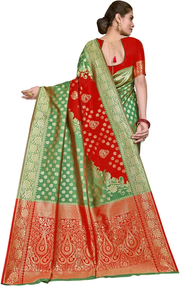 Red_Banarasi_Silk_Blend_Jacquard_Woven_Saree_For_Women_|_With_Blouse_Piece
