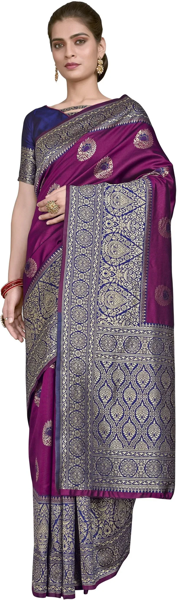Purple_Blue_Banarasi_Silk_Blend_Woven_Jacquard_Saree_For_Women_|_With_Blouse_Piece