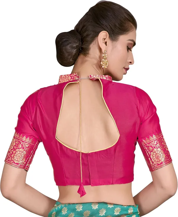 Pink_Banarasi_Silk_Blend_Woven_Jacquard_Contrast_Border_Saree_For_Women_|_With_Blouse_Piece