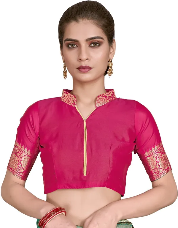 Pink_Banarasi_Silk_Blend_Woven_Jacquard_Contrast_Border_Saree_For_Women_|_With_Blouse_Piece