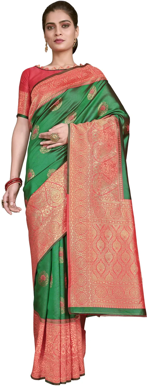 Green_Banarasi_Silk_Blend_Jacquard_Woven_Saree_For_Women_|_With_Blouse_Piece