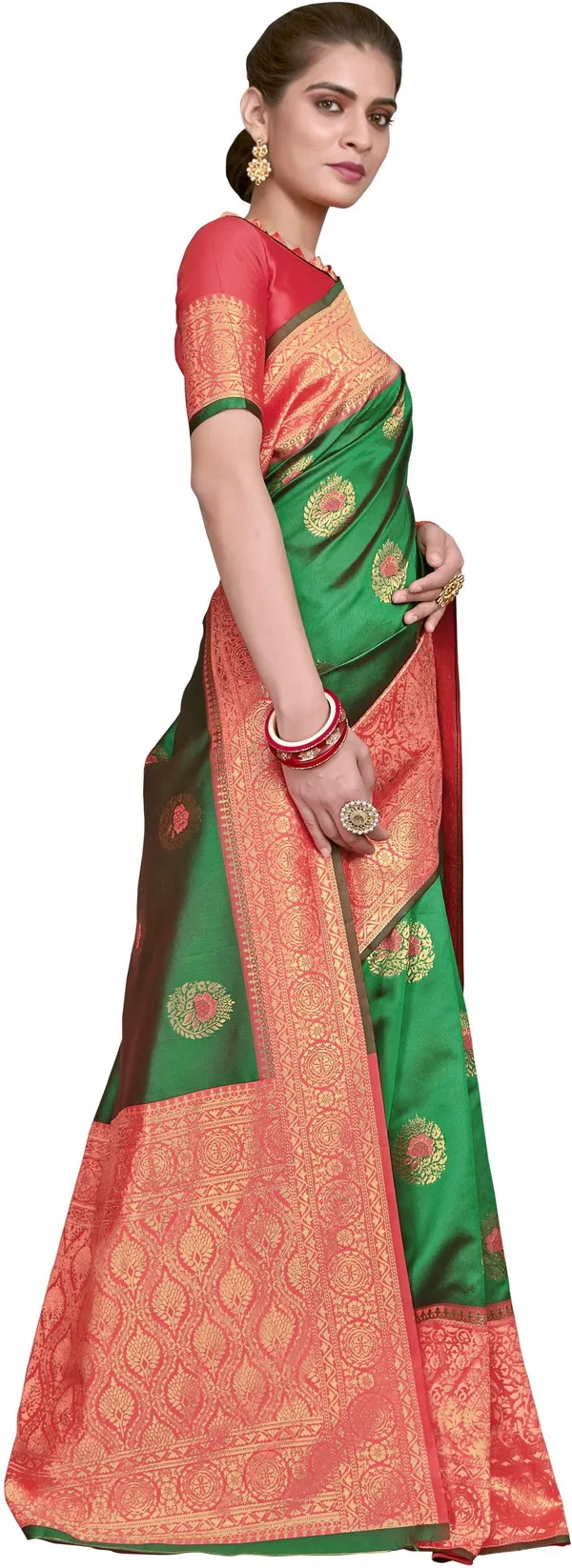 Green_Banarasi_Silk_Blend_Jacquard_Woven_Saree_For_Women_|_With_Blouse_Piece