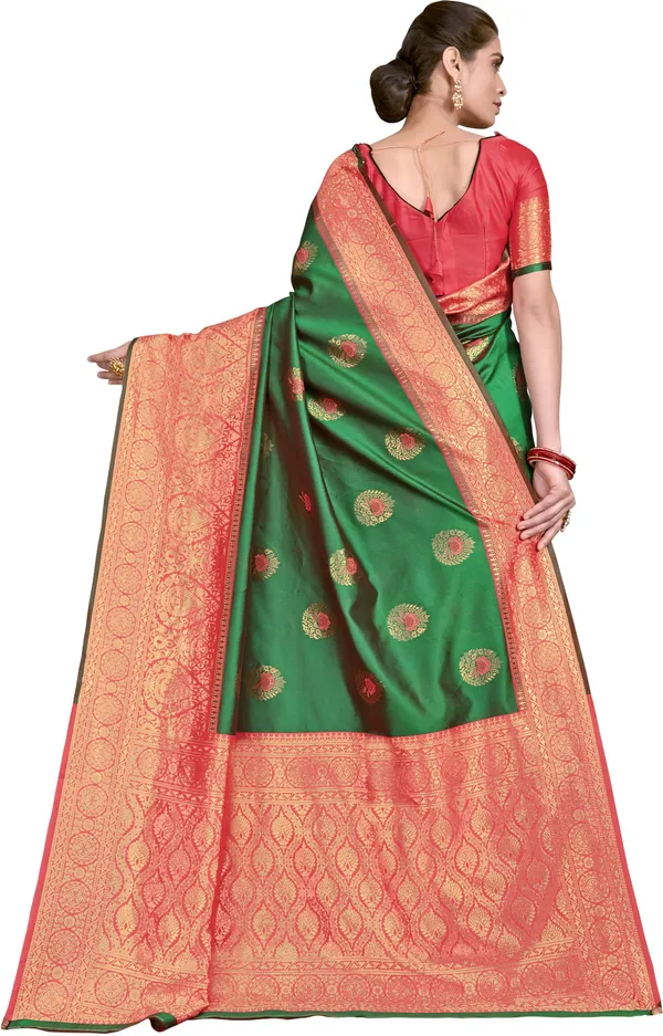 Green_Banarasi_Silk_Blend_Jacquard_Woven_Saree_For_Women_|_With_Blouse_Piece