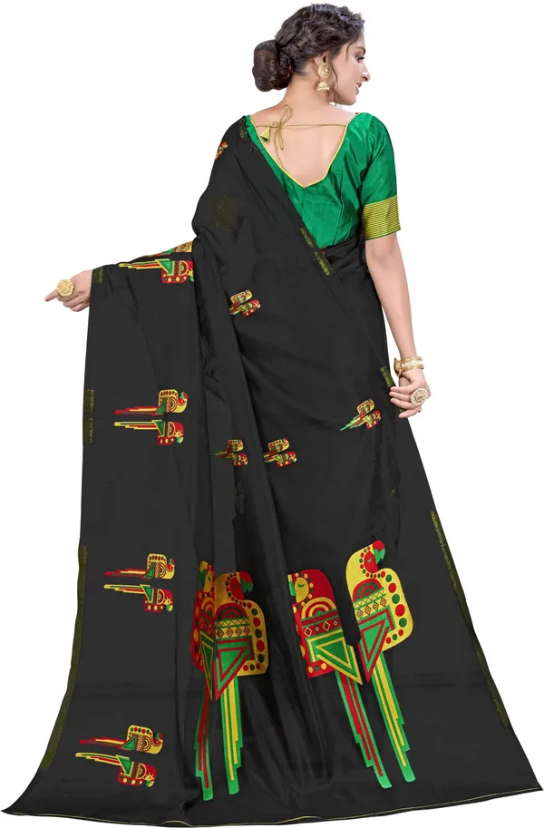 Black_Jacquard_Silk_Blend_Woven_Embellished_Saree_For_Women_|_With_Blouse_Piece