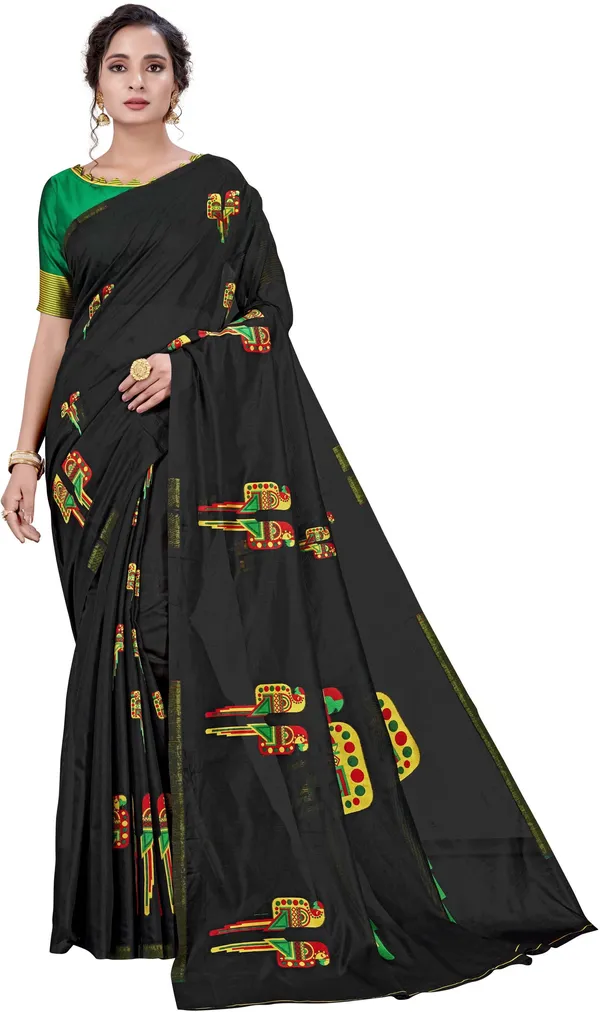Black_Jacquard_Silk_Blend_Woven_Embellished_Saree_For_Women_|_With_Blouse_Piece