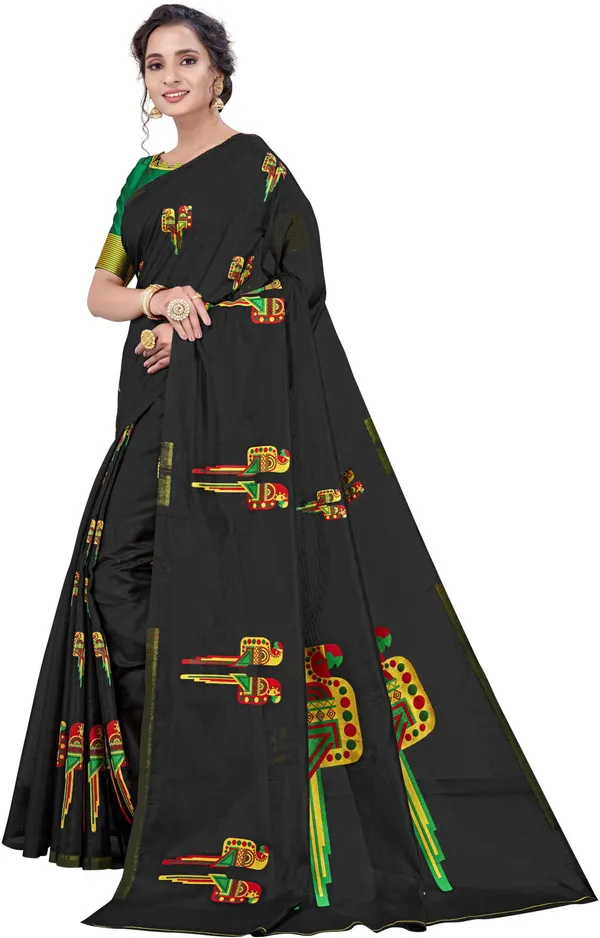 Black_Jacquard_Silk_Blend_Woven_Embellished_Saree_For_Women_|_With_Blouse_Piece