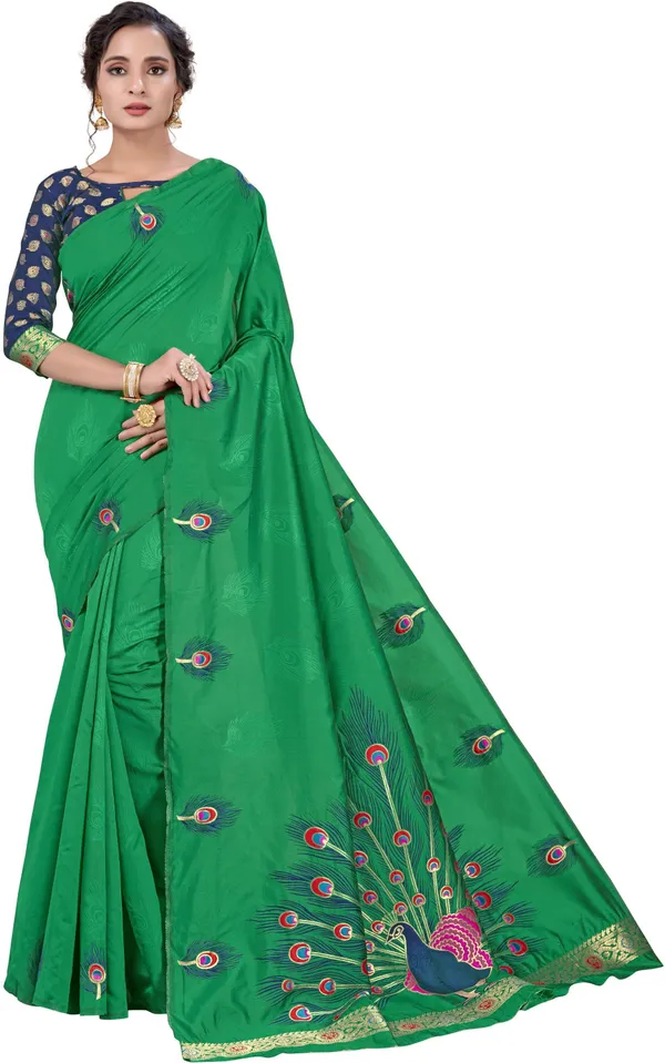 Green_Georgette_Embroidered_Bollywood_Jacquard_Saree_For_Women_|_With_Blouse_Piece