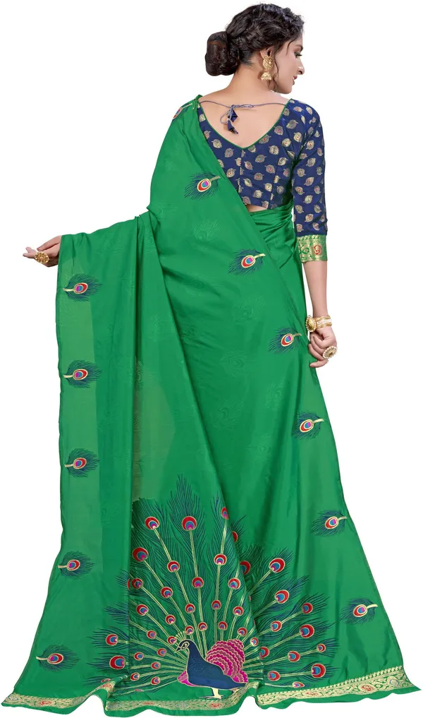 Green_Georgette_Embroidered_Bollywood_Jacquard_Saree_For_Women_|_With_Blouse_Piece
