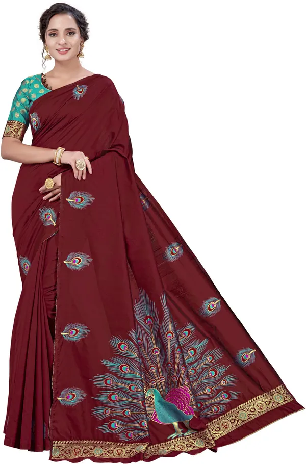 Maroon_Georgette_Jacquard_Woven_Embellished_Saree_For_Women_|_With_Blouse_Piece