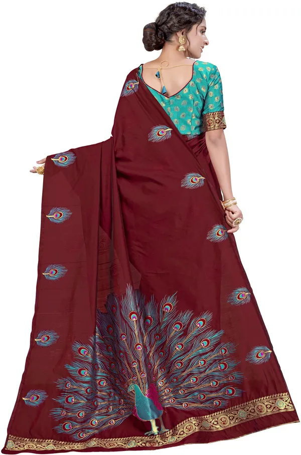 Maroon_Georgette_Jacquard_Woven_Embellished_Saree_For_Women_|_With_Blouse_Piece