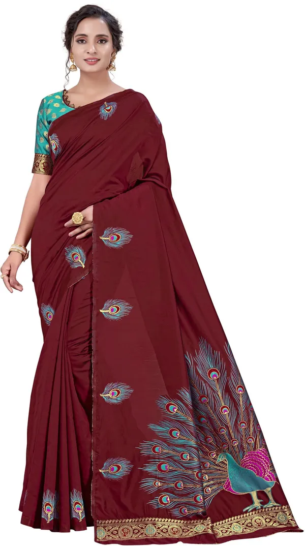 Maroon_Georgette_Jacquard_Woven_Embellished_Saree_For_Women_|_With_Blouse_Piece
