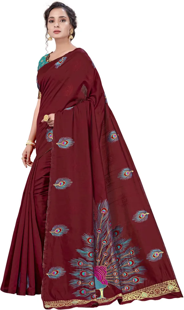 Maroon_Georgette_Jacquard_Woven_Embellished_Saree_For_Women_|_With_Blouse_Piece