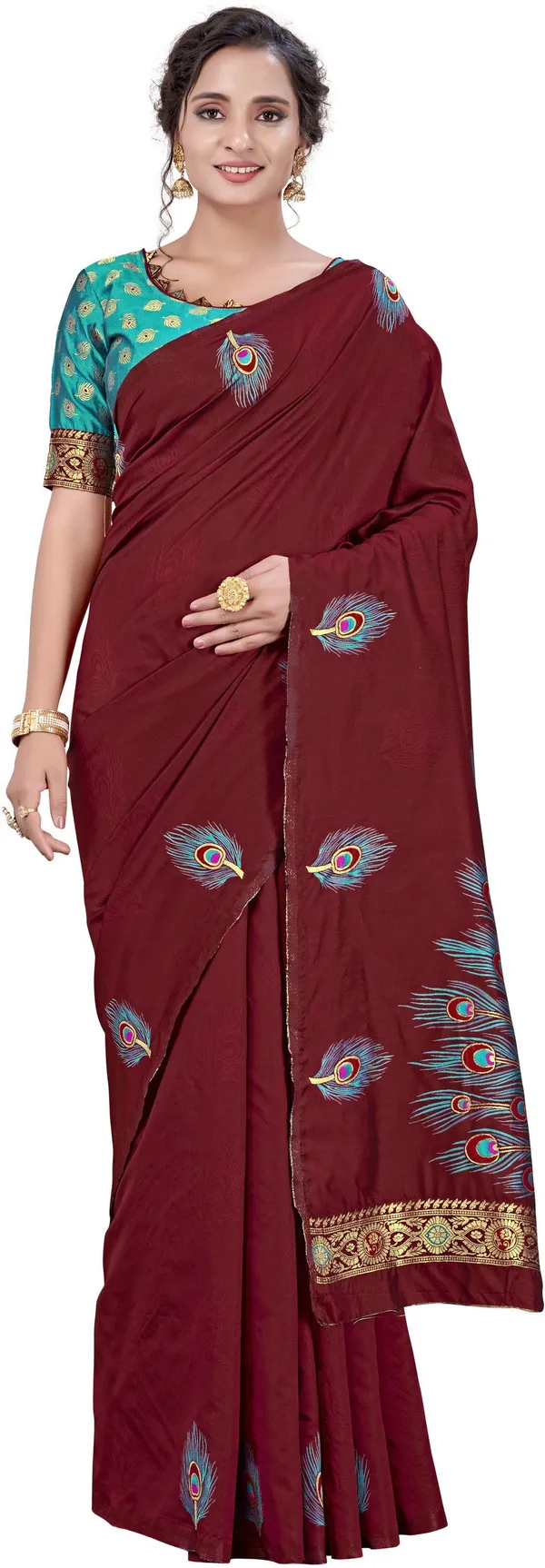 Maroon_Georgette_Jacquard_Woven_Embellished_Saree_For_Women_|_With_Blouse_Piece