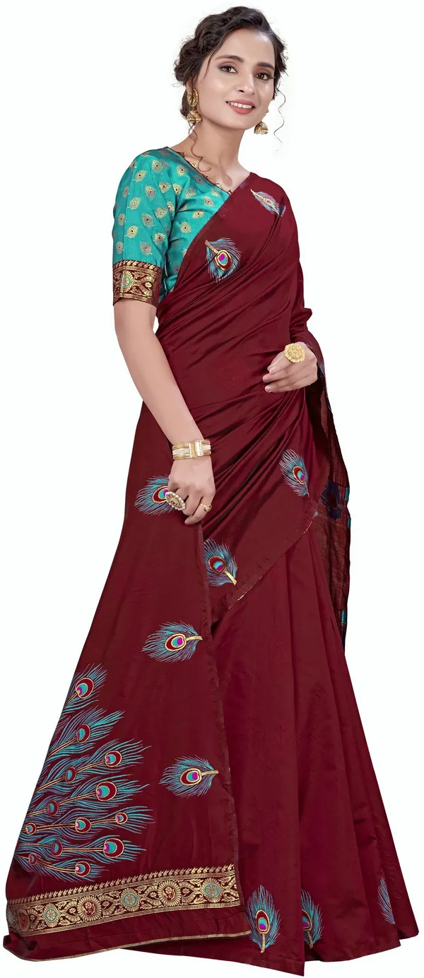 Maroon_Georgette_Jacquard_Woven_Embellished_Saree_For_Women_|_With_Blouse_Piece