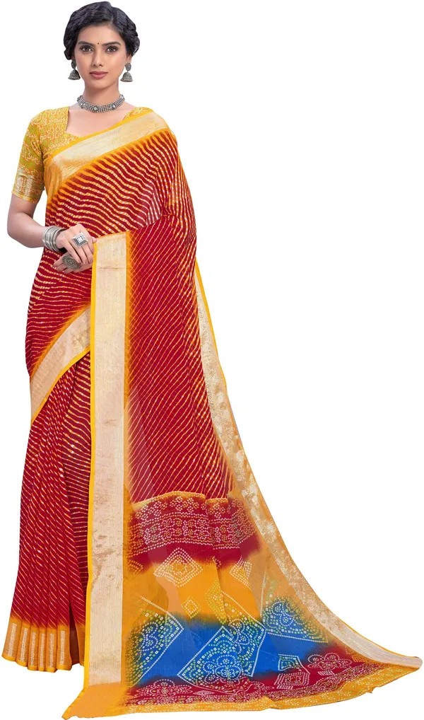 Sariya_Orange_Georgette_Leheria_Printed_Saree_For_Women_|_With_Blouse_Piece