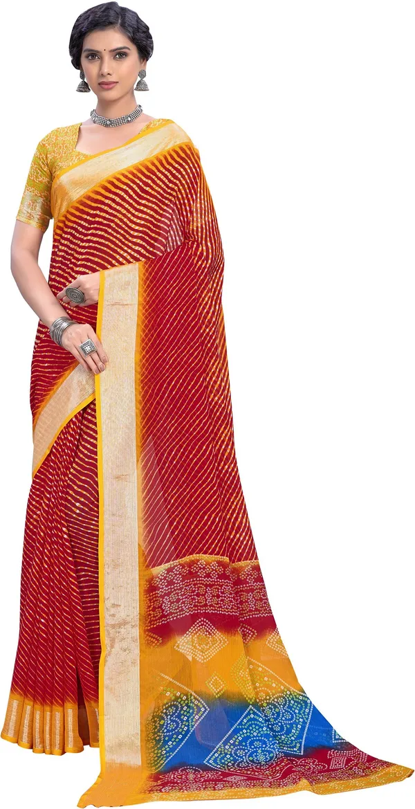 Sariya_Orange_Georgette_Leheria_Printed_Saree_For_Women_|_With_Blouse_Piece