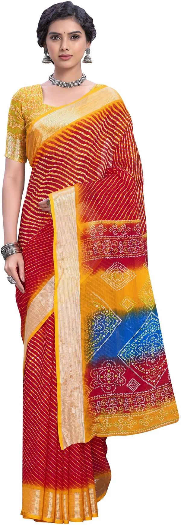 Sariya_Orange_Georgette_Leheria_Printed_Saree_For_Women_|_With_Blouse_Piece
