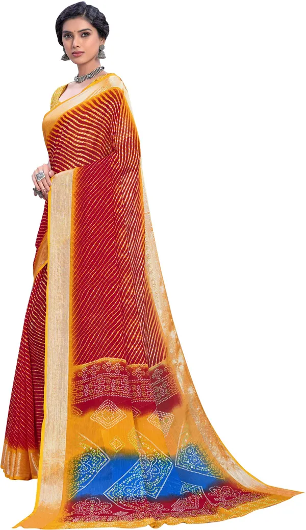 Sariya_Orange_Georgette_Leheria_Printed_Saree_For_Women_|_With_Blouse_Piece
