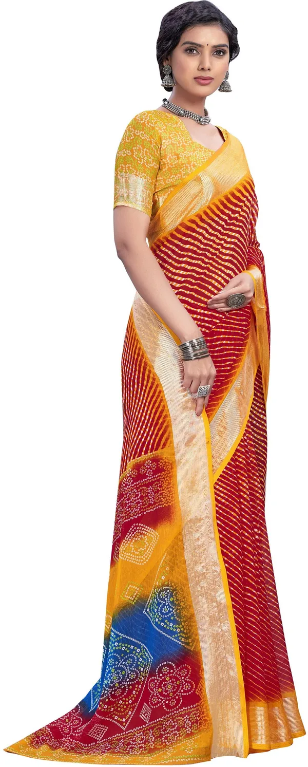 Sariya_Orange_Georgette_Leheria_Printed_Saree_For_Women_|_With_Blouse_Piece