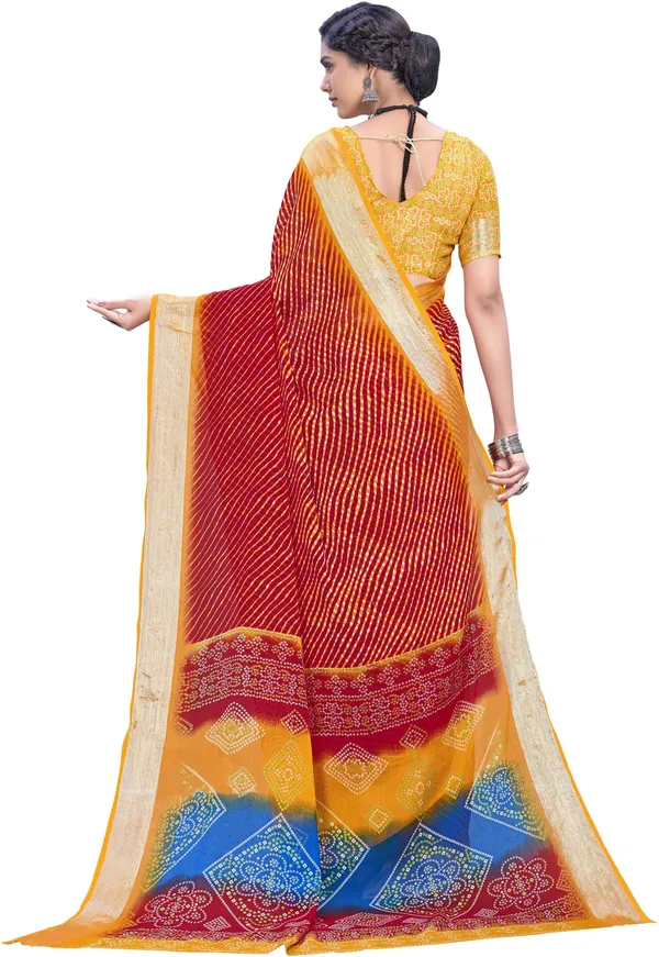 Sariya_Orange_Georgette_Leheria_Printed_Saree_For_Women_|_With_Blouse_Piece
