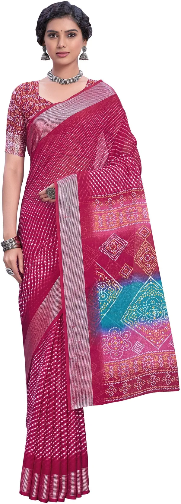 Pink_Georgette_Printed_Leheria_Bandhani_Saree_For_Women_|_With_Blouse_Piece