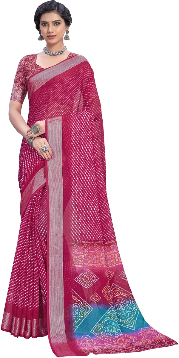 Pink_Georgette_Printed_Leheria_Bandhani_Saree_For_Women_|_With_Blouse_Piece