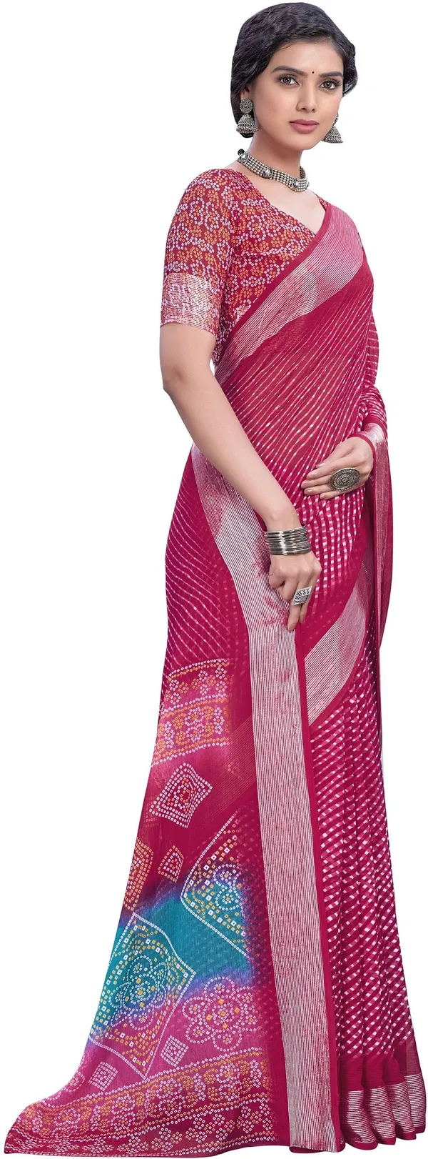 Pink_Georgette_Printed_Leheria_Bandhani_Saree_For_Women_|_With_Blouse_Piece