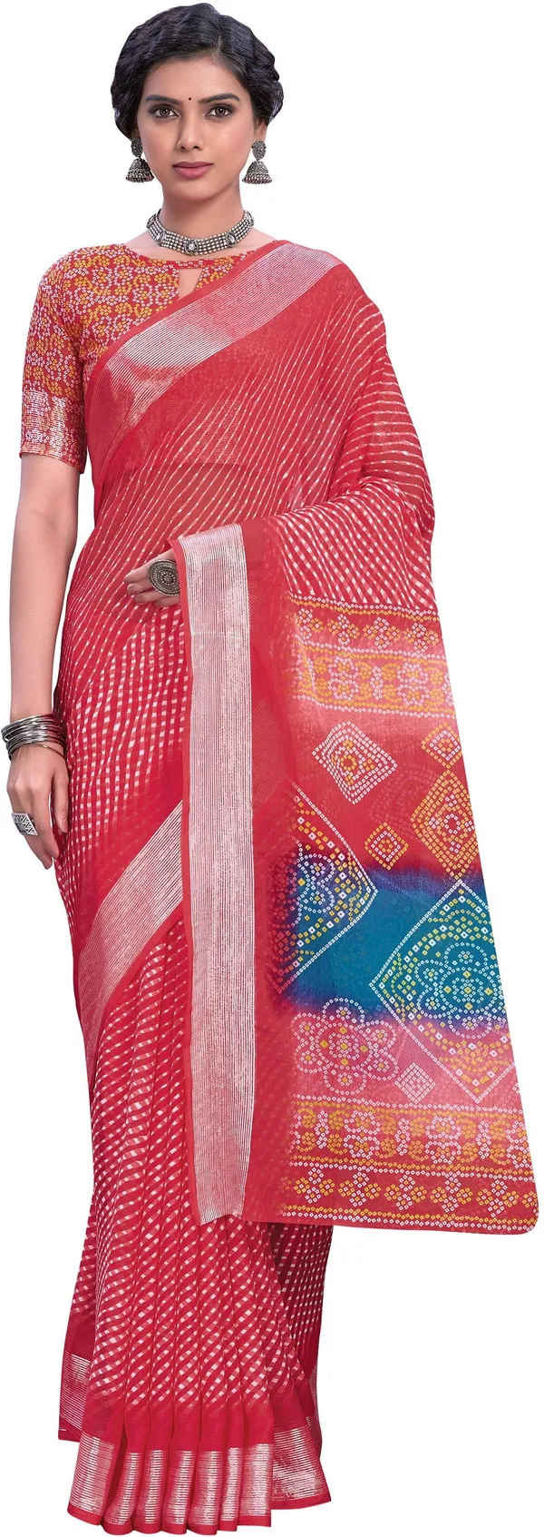 Pink_Georgette_Printed_Leheria_Saree_For_Women_|_With_Blouse_Piece
