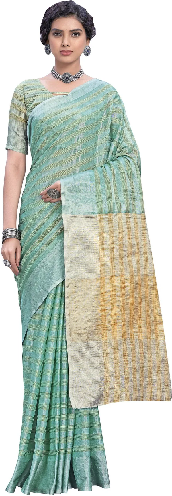 Light_Blue_Georgette_Woven_Stripe_Zari_Saree_For_Women_|_With_Blouse_Piece