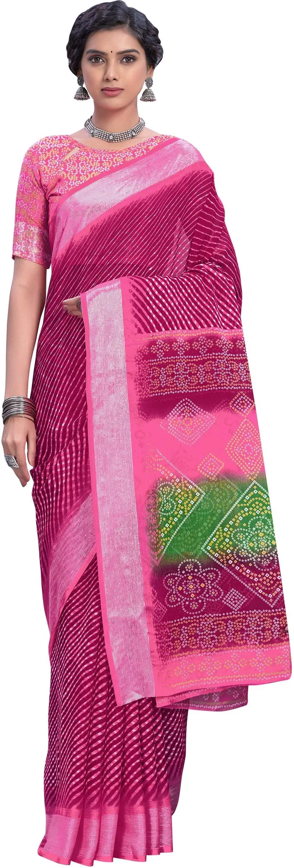 Pink_Georgette_Printed_Leheria_Saree_For_Women_|_With_Blouse_Piece