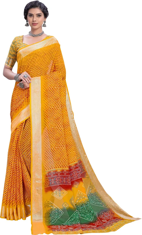 Yellow_Georgette_Printed_Leheriya_Saree_For_Women_|_With_Blouse_Piece