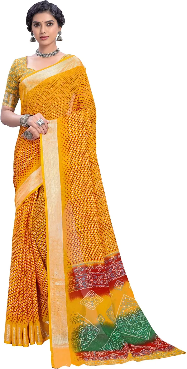 Yellow_Georgette_Printed_Leheriya_Saree_For_Women_|_With_Blouse_Piece