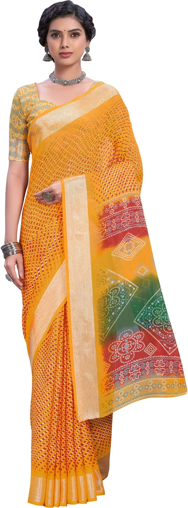 Yellow_Georgette_Printed_Leheriya_Saree_For_Women_|_With_Blouse_Piece