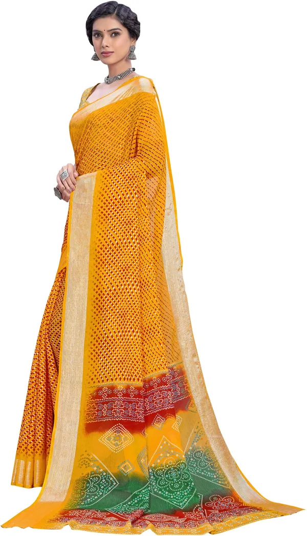 Yellow_Georgette_Printed_Leheriya_Saree_For_Women_|_With_Blouse_Piece