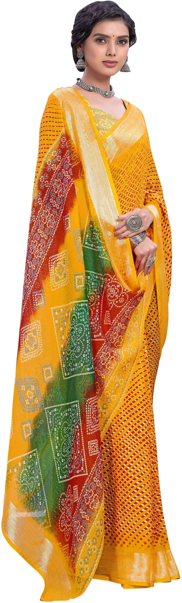 Yellow_Georgette_Printed_Leheriya_Saree_For_Women_|_With_Blouse_Piece