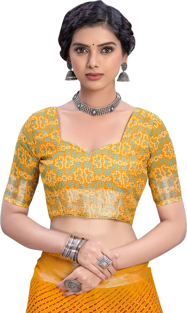 Yellow_Georgette_Printed_Leheriya_Saree_For_Women_|_With_Blouse_Piece