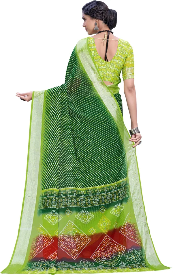 Green_Georgette_Printed_Leheriya_Saree_For_Women_|_With_Blouse_Piece