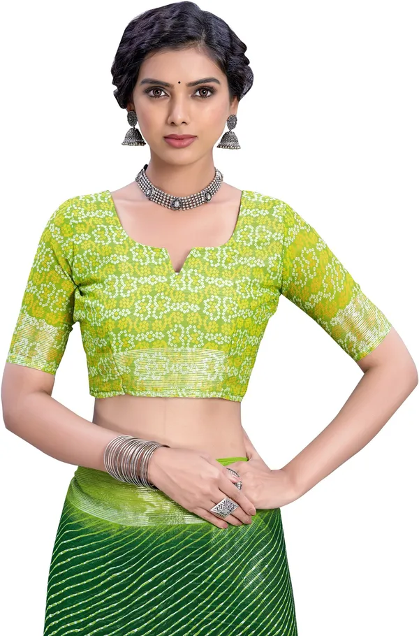 Green_Georgette_Printed_Leheriya_Saree_For_Women_|_With_Blouse_Piece