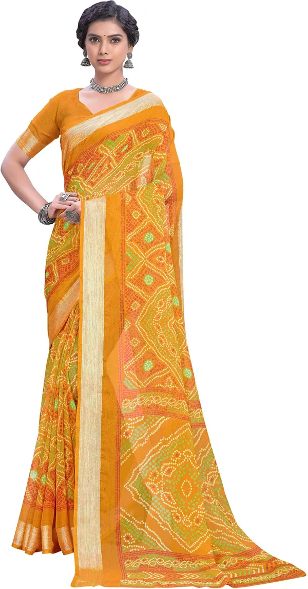 Yellow_Bandhani_Viscose_Rayon_Printed_Saree_For_Women_|_With_Blouse_Piece