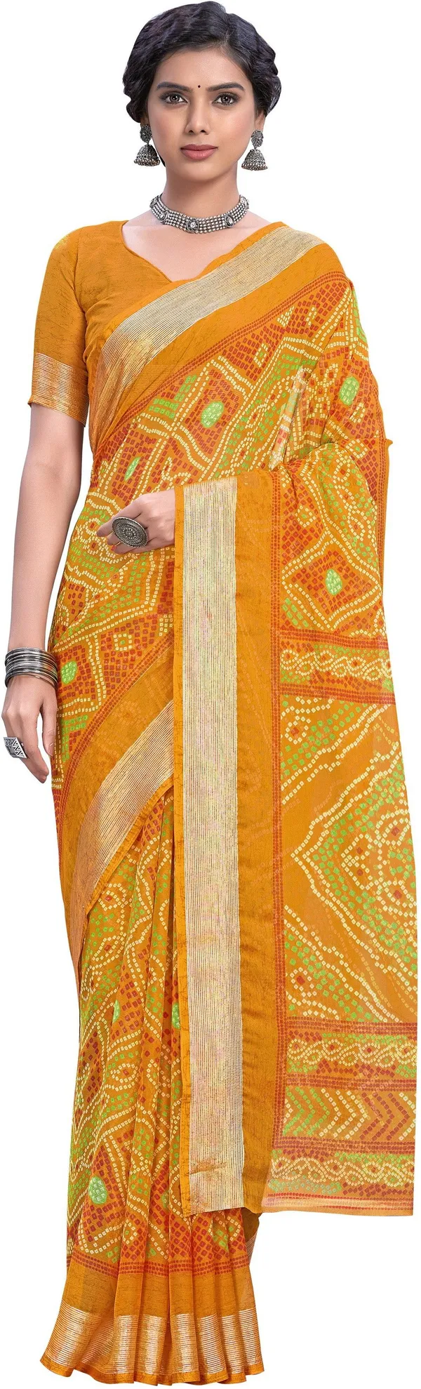 Yellow_Bandhani_Viscose_Rayon_Printed_Saree_For_Women_|_With_Blouse_Piece