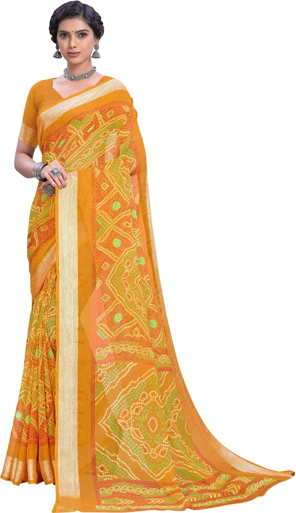 Yellow_Bandhani_Viscose_Rayon_Printed_Saree_For_Women_|_With_Blouse_Piece